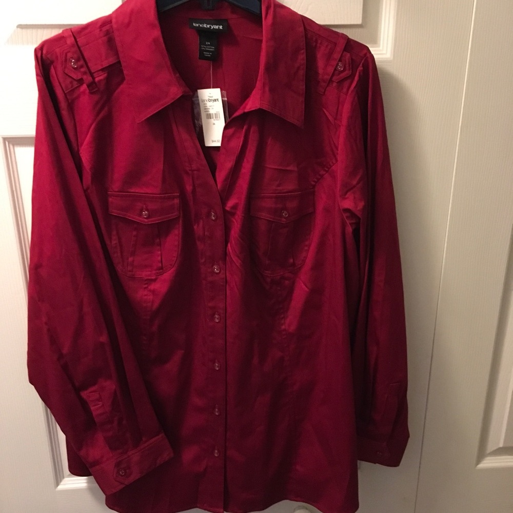 Red button down blouse